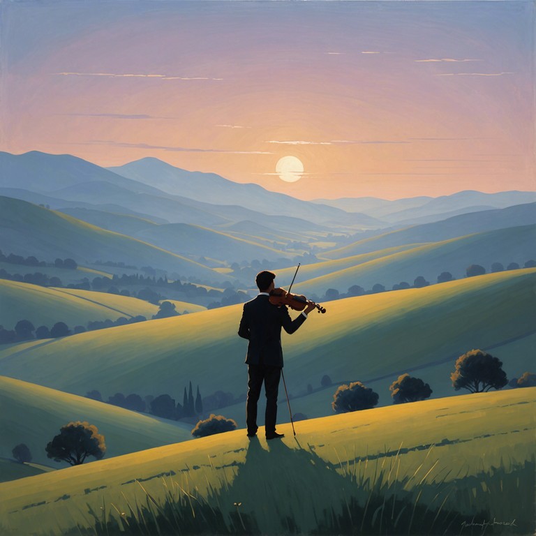 Dusk on emerald pastures is a musical journey that captures the essence of american heartlands with a touch of sophistication and emotional depth. As the violin plays, listeners are transported to a place where the grass is greener, and the sky blushes at the kiss of dusk. It's a celebration of the quiet and impactful moments that stitch the fabric of rural americana.