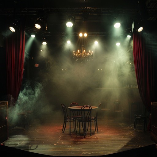 A haunting cabaret piece featuring ethereal melodies that reverberate through a moonlit, misty stage. It evokes a sense of otherworldly beauty and mystery, combining the vintage charm of cabaret with ghostly atmospheres