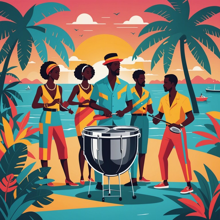 Feel the pulsating rhythms of the caribbean as this reggae song uses classical instruments to spread a message of peace and celebration during a sunny festival morning.