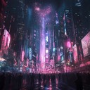 an upbeat instrumental celebrating in a futuristic cyberpunk city.