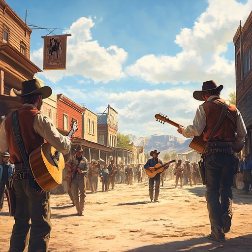 This piece blends joyful harmonica solos with lively acoustic guitar strumming, portraying a sunny and carefree day on the western plains. The music gradually introduces playful percussion elements to keep the energy high and the mood light hearted, perfect for scenes depicting happiness and freedom.