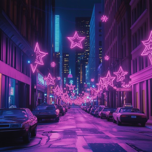 A vibrant instrumental piece that fuses the nostalgic tones of classic synthwave with the joyous atmosphere of holiday celebrations. Pulsating synthesizers and catchy melodies evoke images of neon lit streets adorned with festive decorations, transporting listeners to a retro futuristic winter wonderland.