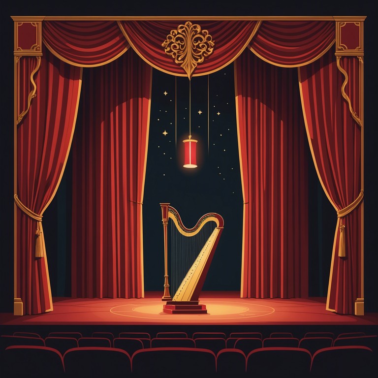 Like a silent dialogue in an old theater, the harp's echoes tell tales of love and loss without a single spoken word, enhancing the emotional landscape of an imaginary dramatic scene.