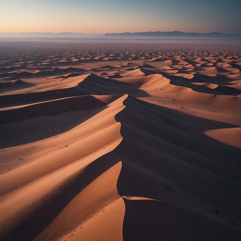 A delicate blend of rhythm and melody, creating an atmospheric journey through a mystical eastern desert at twilight. This composition leverages traditional instruments to evoke the romance and mystery of an ancient landscape. The backdrop is filled with a soft echo of distant dunes and the calm serenity of starlit skies.