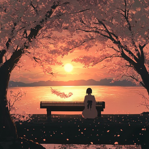 An instrumental piece featuring gentle koto harmonies and ambient textures, immersing listeners in the peaceful atmosphere of falling cherry blossoms in anime settings.