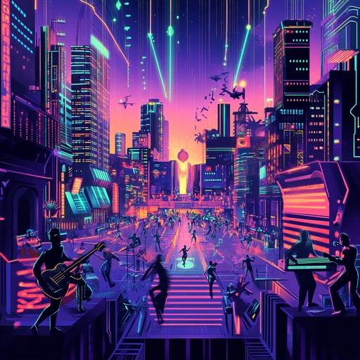 An instrumental track that blends traditional mambo beats with futuristic electronic sounds, creating an energetic and immersive listening experience set in a cyberpunk world.