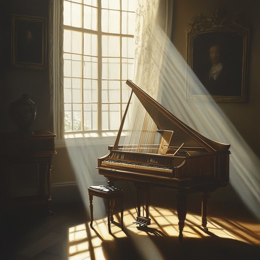 An elegant harpsichord dances through lightly walking bass notes, accompanied by delicate strings, creating a bright, uplifting piece that invokes the hopeful possibilities of a fresh morning in a baroque setting