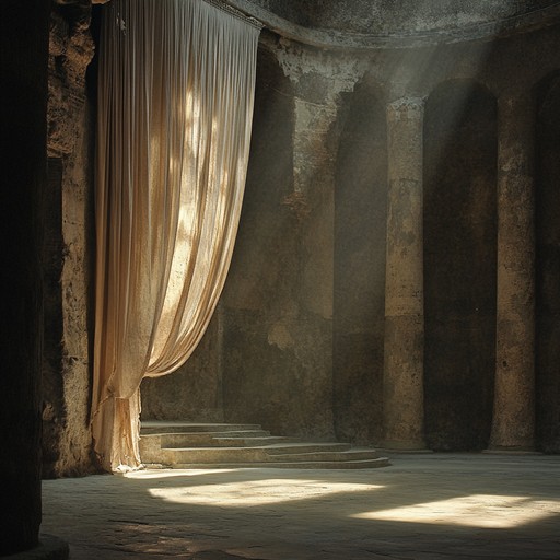 A spectral and enchanting soundscape capturing eerie whispers and ghostly echoes haunting the shadows of an old stage.