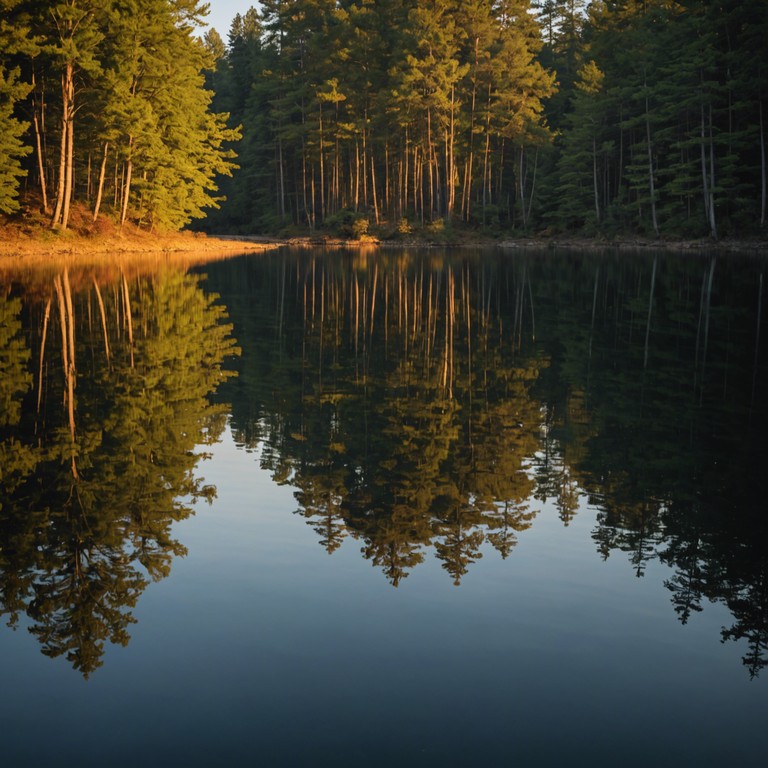 A single piano plays, crafting melodies that mimic the gentle, rhythmic ripple of a serene lake at sunset. The notes are soft and expansive, inviting the listener to experience a moment of tranquility and reflection.