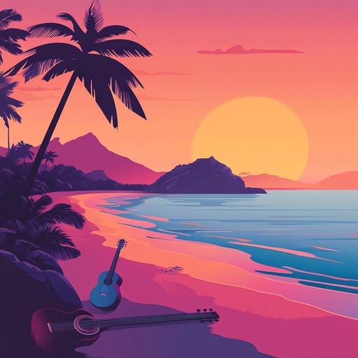 An instrumental reggae piece blending traditional reggae rhythms with exotic instruments like the sitar, creating a vibrant soundscape that transports listeners to a tropical paradise filled with lush greenery and sunny beaches