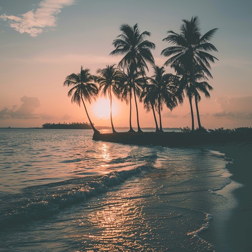 Calm and peaceful instrumental tropical track, utilizing gentle marimbas and soothing beach sounds to enhance a feeling of serene reflection during a beautiful island sunset