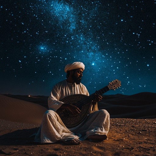 Immerse in melancholic, reflective oud melodies amidst sweeping sand dunes