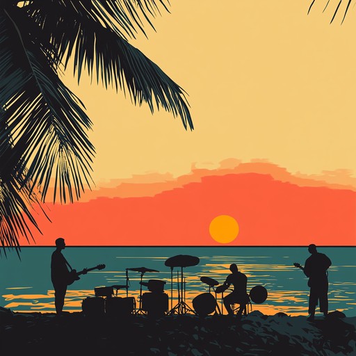 A dramatic instrumental piece blending afro cuban rhythms with emotive melodics. The composition features powerful conga and bongo percussion leading a rich tapestry of brass and strings, invoking the drama of a sunset by the sea.