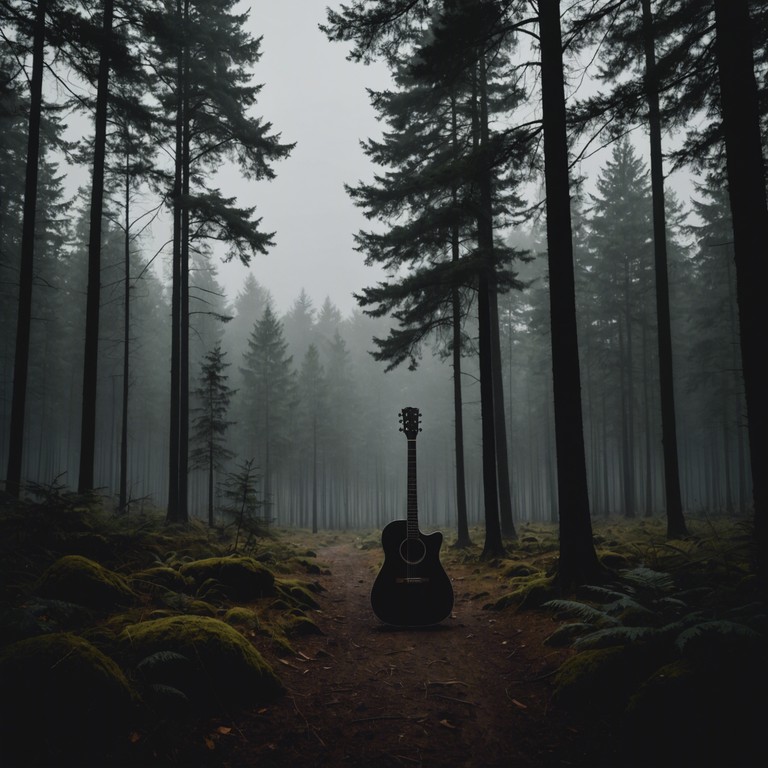 Imagine entering a desolate forest at night where the only sound is the distant echo of a guitar, growing closer and increasingly oppressive. The ambient backdrop sets a scene of total isolation and suspense, magnifying the sinister guitar tones to create a haunting narrative filled with tension and fear.