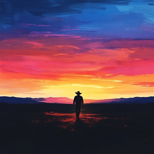 A haunting instrumental piece featuring soulful guitar that evokes the solitude and reflection of a lone wanderer traversing the endless western plains at sunset.