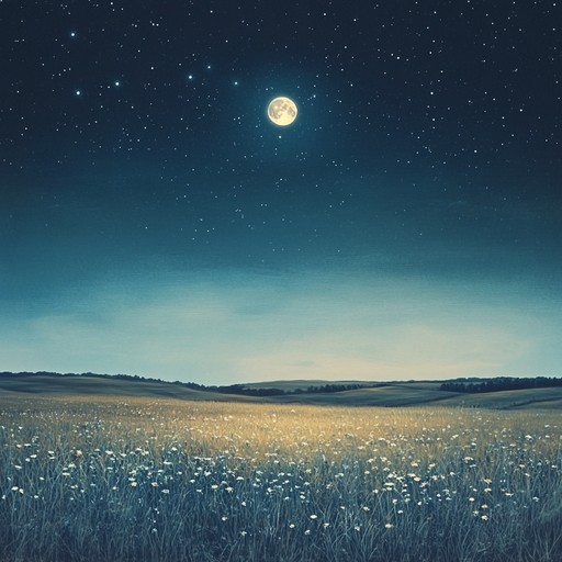 A graceful and reflective classical nocturne, akin to a delicate dance beneath twinkling stars, transporting listeners to a peaceful, dream like state in a moonlit meadow. The piano performs with subtle grace, emphasizing tranquility and sentimentality.