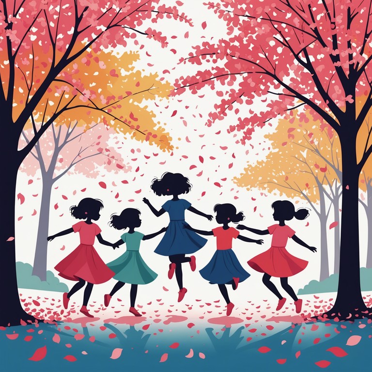 As dancers whirl in sync with a melody that mirrors the transient beauty of cherry blossoms, the scene is set in an eternal spring where every note from the piano plays homage to rebirth and joy. Set against a light blue sky, this tune is an uninterrupted expression of gleeful moments caught in time.