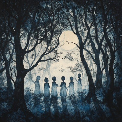 This track combines the soft, dream like qualities of a children's lullaby with the unsettling atmosphere of an eerie forest. Gentle, haunting piano melodies intertwine with the sound of rustling leaves and occasional whispering children, creating a mood that is both calming and menacing. Ideal for halloween themed children's stories or dark fairytales.