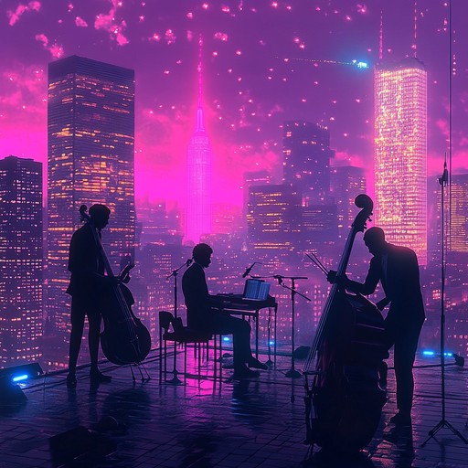 Dive into a high energy, jazz chase through neon lit cityscapes. Fast piano riffs, explosive brass, and intricate drums electrify.