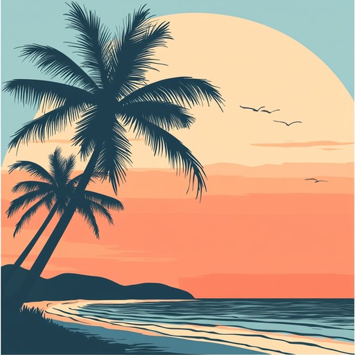 Picture the relaxing scene of a beach bathed in the golden hues of sunset. The gentle sway of palm trees and the soft sound of waves are underscored by smooth, chilled jack swing rhythms with a jazz influence.