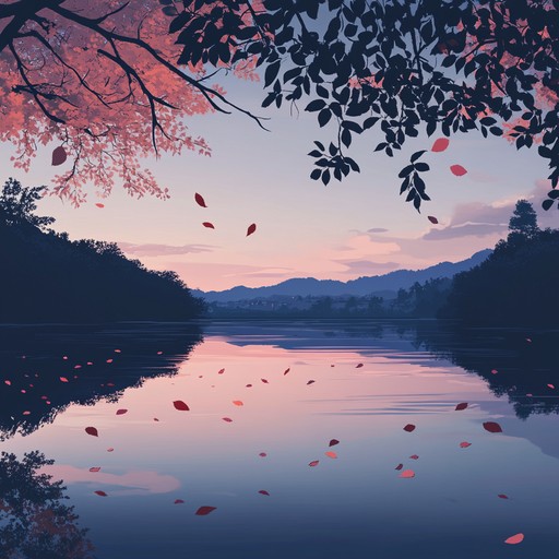 An instrumental composition featuring the gentle tones of the koto, capturing the essence of falling autumn leaves and the soothing atmosphere of tranquil nature scenes, reminiscent of calm moments in anime storytelling.