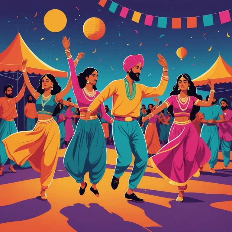 This track embodies the lively spirit of a punjabi festival with its rhythmic percussion and invigorating melodies that invite listeners to dance along. The music encapsulates the joy and vibrancy of bhangra dance, making it impossible to stay still.