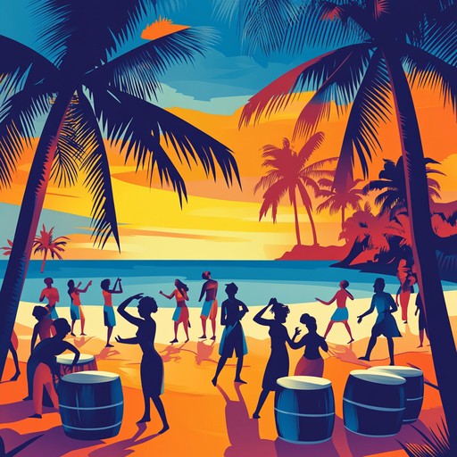 A lively instrumental track capturing the essence of a tropical celebration under the stars, with upbeat rhythms and melodic flows that evoke images of dancing on warm sandy beaches surrounded by swaying palm trees and the sound of waves.