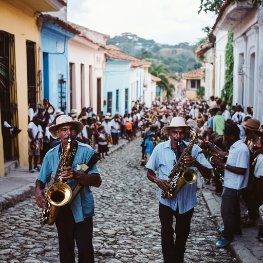 A joyful instrumental piece blending vibrant balkan rhythms with modern electronic elements, evoking a bustling celebratory atmosphere full of life and movement.