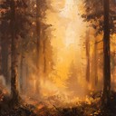 calming dawn in tranquil forest, evokes peace and wonder