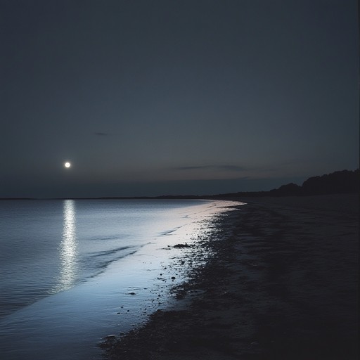 Embrace the serene ambiance of a midnight beach, where gentle synthesizer melodies merge seamlessly with the sound of ocean waves, creating a perfect backdrop for peaceful reflection