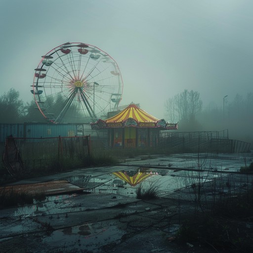 Imagine walking through an abandoned carnival at night, the rusting rides creaking in the wind and the faded paint peeling off the walls. The music is hollow, haunting and dissonant, with echoes of distorted calliope and warped music box melodies. It feels like the ghosts of the carnival's past are watching you, their whispers carried on the cold breeze.