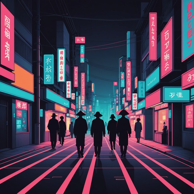 Imagine navigating through the neon lit bustling streets of tokyo at midnight, where each shadow cast by the flickering lights adds to the sense of urgency and mystery. The music incorporates a blend of traditional japanese instruments with a tense rhythm, embodying the pulsating life of an urban sprawl under the veil of night.