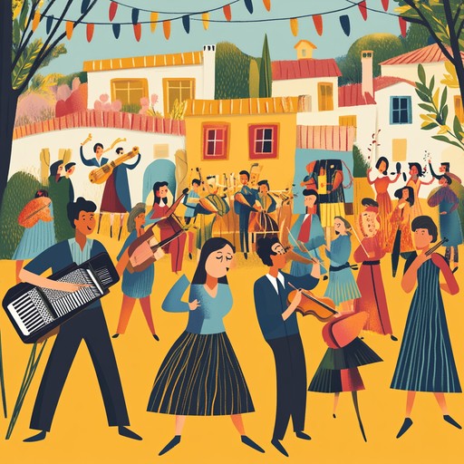 An instrumental klezmer piece that captures the spirit of celebration, featuring a lively fiddle lead over a fast paced rhythm section, evoking images of joyous dancing and communal festivity.