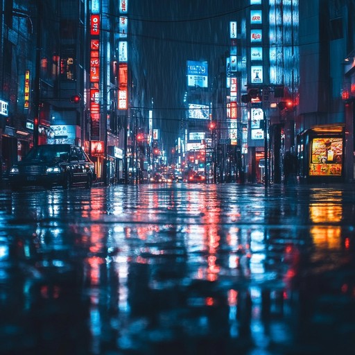 A soundscape that captures the essence of a peaceful night in a bustling city with calming lofi hip hop rhythms enveloping the listener in serenity.