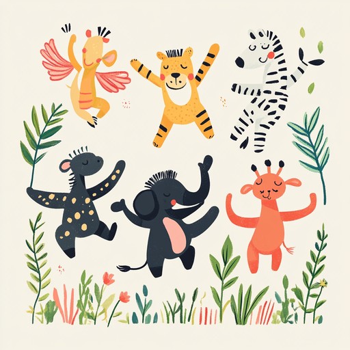 Bring kids on a musical adventure with a groovy, energetic tune featuring playful jungle animal sounds, catchy melodies, and rhythmic elements designed to get children moving and dancing. Fun and vibrant, perfect for young listeners.