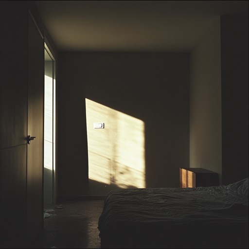 A haunting instrumental piece featuring eerie ambient sounds and whispered melodies that echo through a lonely, dimly lit bedroom, evoking feelings of unease and isolation