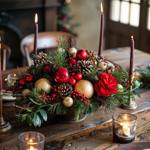 A lively and upbeat instrumental piece that evokes the warmth and happiness of friends and family coming together around a beautifully decorated table. The music conjures images of colorful floral arrangements, glinting candles, and artfully arranged place settings that create an inviting atmosphere of celebration.