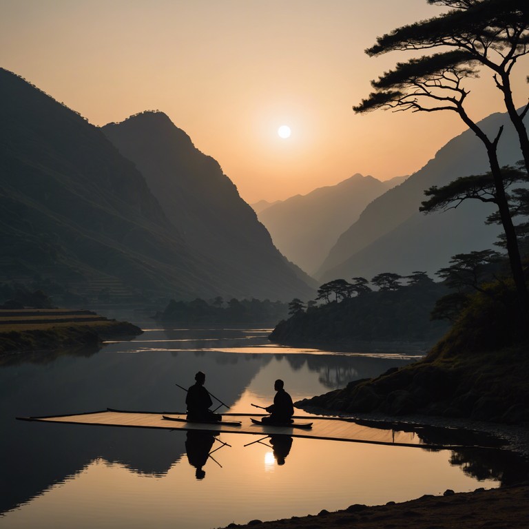 This composition transports the listener to a serene, timeless valley where different cultures' echoes merge into a harmonious symphony. Featuring the traditional koto, the music blends the gentle touch of plucked strings with a background of distant wind chimes, evoking a sense of yearning and deep connection with the past. It embodies a journey of emotional and cultural exploration, celebrating the beauty of varied heritage and the universal language of music.