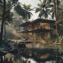 ethereal tropical ambiance with serene oceanic backdrop