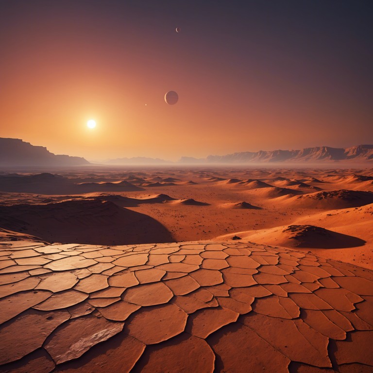 This track combines the ancient rhythms of tribal drums with futuristic electronic beats to depict a celebratory dance on mars at sunrise. The music starts with the calm of the martian dusk, slowly introducing vibrant percussion as the sun rises, creating a dynamic and exciting atmosphere that captures the spirit of exploration and novelty.