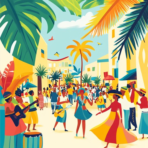 An energetic instrumental track blending lively steel drums, rhythmic percussion, and uplifting melodies evoking the spirit of a caribbean carnival celebration.