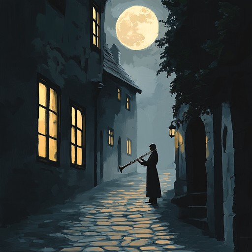 An ethereal klezmer melody carried by the clarinet, weaving through soft, haunting harmonies that transport the listener to a tranquil, moonlit night in an old village, stirring emotions of nostalgia and peace.