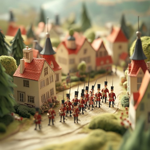 Imagine a regiment of toy soldiers animatedly marching through a storybook village, with light hearted and comical musical phrases that echo the spirit of an enchanting adventure. The piece combines the structured beat of a traditional military march with quirky, unexpected musical twists and turns, creating a whimsical auditory experience.