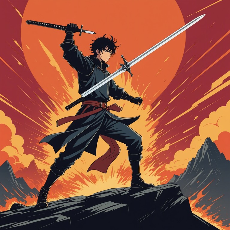 In this piece, sharp and rapid scales mimic the adrenaline fueled clashing of swords in an intense anime battle scene. The composition builds towards a climactic burst, reflecting pivotal moments of confrontations and peak actions in manga adaptations.