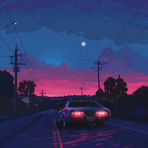 Picture a vehicle cruising through the city under the neon lights, with a smooth bass line and a chill, haunting melody promoting an intriguing backdrop for nighttime explorers.