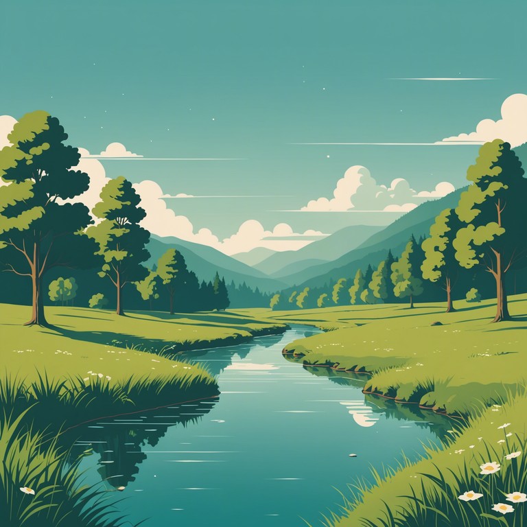 Experience the calming essence of sparkling streams and lush meadows captured in a serene bluegrass composition, perfect for relaxing or contemplative moments.