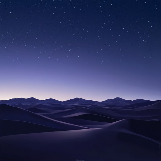 Explore the serene tranquility of a desert night with a melodic journey featuring traditional ethnic strings and soothing ambient soundscapes. The music gently ebbs and flows, painting the vastness of the desert under the starlit sky.