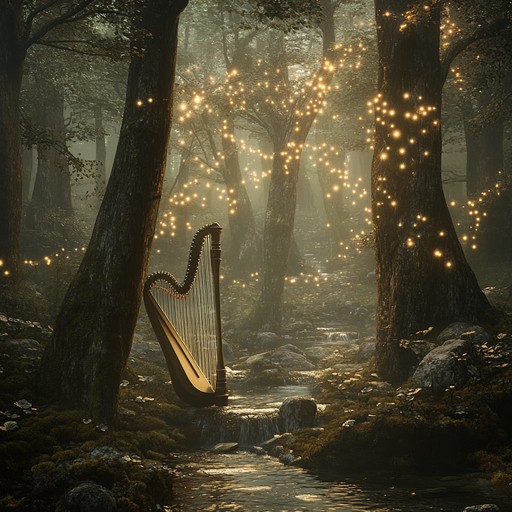 Taking listeners on a journey through a mystical enchanted forest, this instrumental ballad features the serene and ethereal sounds of a harp. Evoking imagery of hidden creatures, ancient trees, and shimmering lights, the piece combines celtic and ambient influences to create a deeply immersive and magical experience. Ambient effects like rustling leaves and distant bird calls add layers to the composition, drawing listeners deeper into a world of enchantment and mystery.