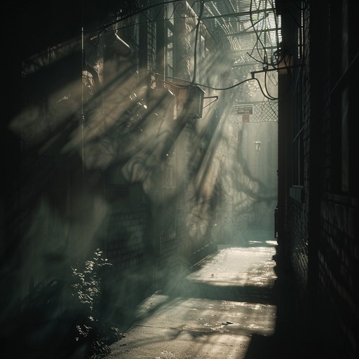 A captivating blend of smooth jazz grooves and soulful melodies, featuring a sultry saxophone that weaves through mysterious nightscapes. Picture a smoky, dimly lit alleyway where secrets whisper through the cobblestones and shadows dance to the rhythm of the music, creating an atmosphere thick with intrigue and allure.