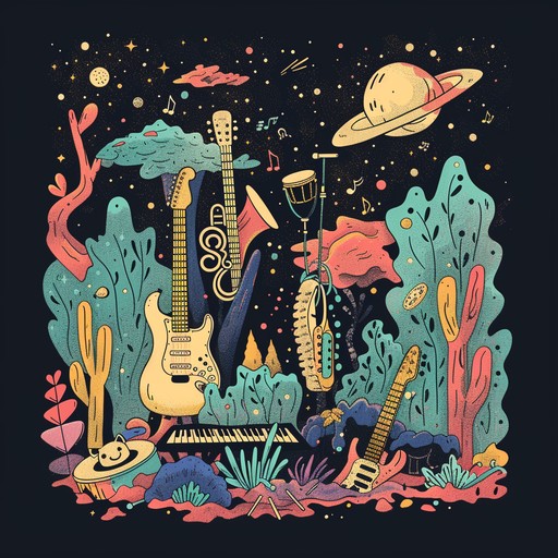 Journey through an interstellar soundscape with orchestral layers interwoven with psychedelic rock. The rich tapestry of strings, bold brass, and driving electric guitar evoke a sense of cosmic exploration and majesty.